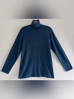 WYNNE LAYERS Soft Cashmere Blend Ribbed Turtleneck Sweater Blue S